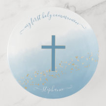 Communie Cross Blue Waterverf Trinket Trays