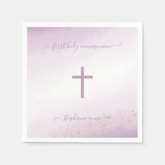 Communie Cross Lavendel Waterverf Servet (Voorkant)