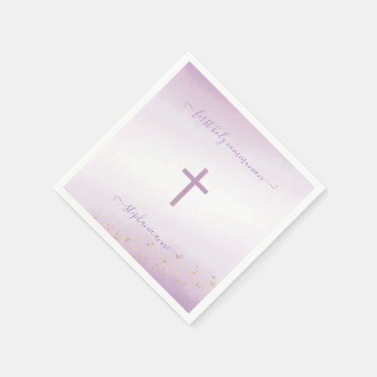 Communie Cross Lavendel Waterverf Servet (Hoek)
