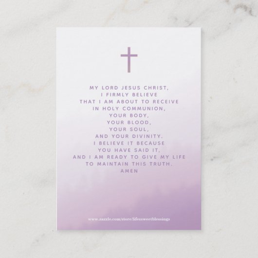 Communie Cross Lavendel Waterverf Visitekaartje (Achterkant)