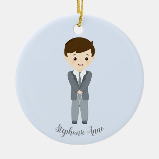 Communie Dove Boy Keramisch Ornament (Voorkant)