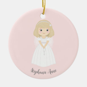 communie duif blond meisje keramisch ornament