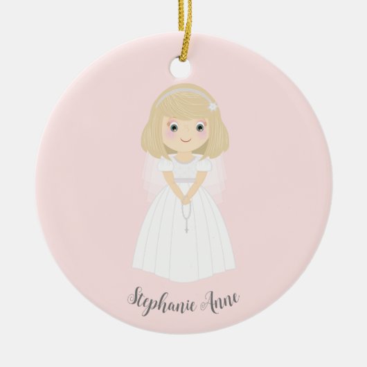 communie duif blond meisje keramisch ornament (Voorkant)