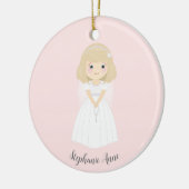 communie duif blond meisje keramisch ornament (Links)
