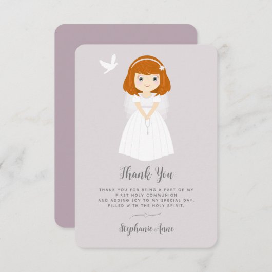 communie duif roodharige meisje dank u kaart (Voorkant / Achterkant)