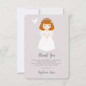 communie duif roodharige meisje dank u kaart (Voorkant)