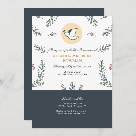 Communie Duif Uitnodiging (Voorkant / Achterkant)