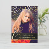 Communie Foto Elegante Goud Typografie Uitnodiging (Staand voorkant)