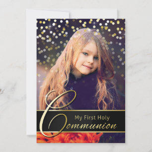 Communie Foto Elegante Goud Typografie Uitnodiging