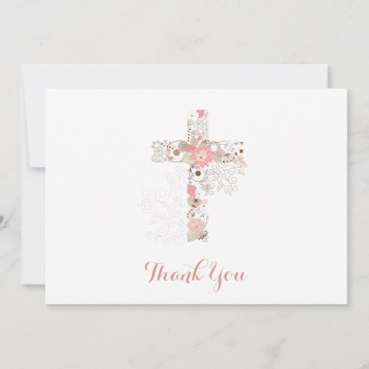 Communie Foto wit Bloemenkruis Meisje Bedankkaart (Achterkant)