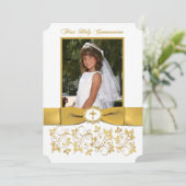 Communie | GEDRUKTE RIBBON | Wit, goud | Foto Kaart (Staand voorkant)