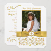 Communie | GEDRUKTE RIBBON | Wit, goud | Foto Kaart (Voorkant / Achterkant)