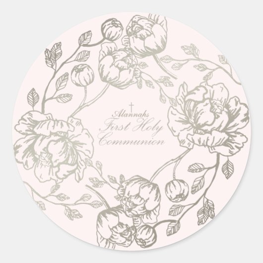 Communie Gouden Bloemen Sticker (Voorkant)