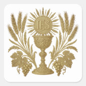 Communie IHS Chalice Tarwe Druiven Eucharistisch Vierkante Sticker (Voorkant)