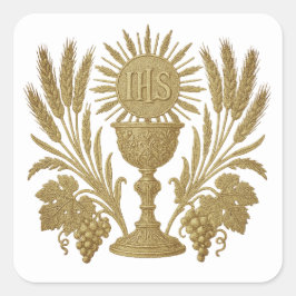 Communie IHS Chalice Tarwe Druiven Eucharistisch Vierkante Sticker