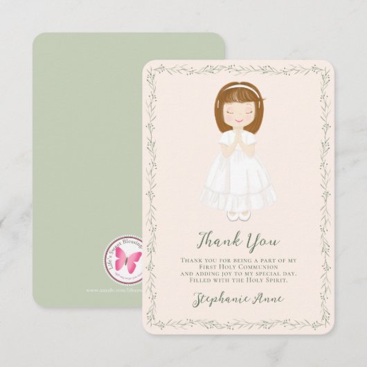 Communie Meisje Bidden Dank je wel Kaart (Voorkant / Achterkant)