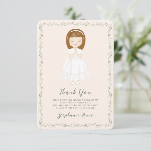 Communie Meisje Bidden Dank je wel Kaart (Staand voorkant)