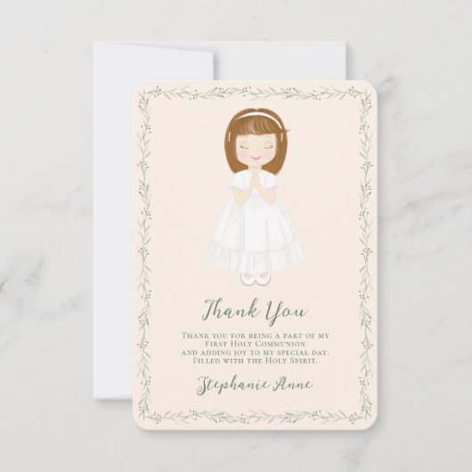 Communie Meisje Bidden Dank je wel Kaart (Voorkant)