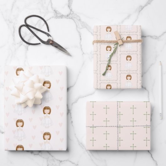 Communie Meisje Bidden Inpakpapier Vel (Voorkant)