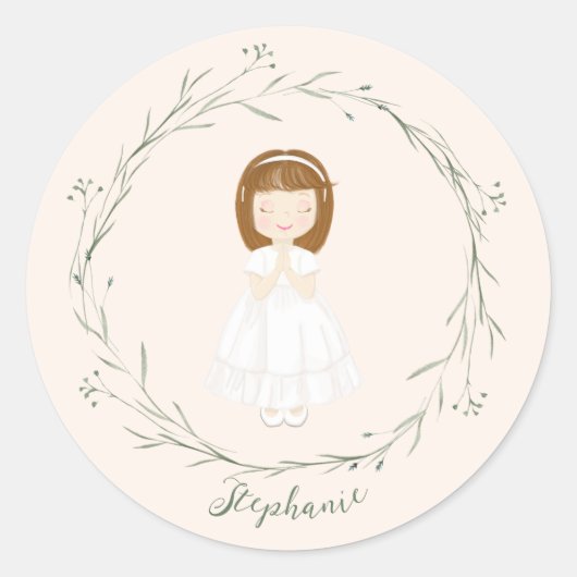 Communie Meisje Bidden Ronde Sticker (Voorkant)