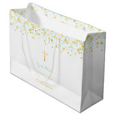 Communie Munt en Gouden Confetti Large Cadeautasje (Voorkant Gekanteld)