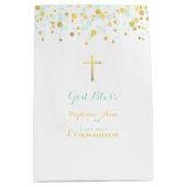 Communie Munt en Gouden Confetti Medium Cadeauzakje (Voorkant)