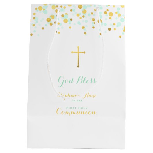 Communie Munt en Gouden Confetti Medium Cadeauzakje (Achterkant)