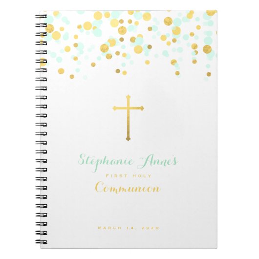 Communie Munt en Gouden Confetti Notitieboek (Voorkant)