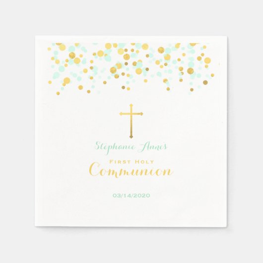 Communie Munt en Gouden Confetti Servetten (Voorkant)
