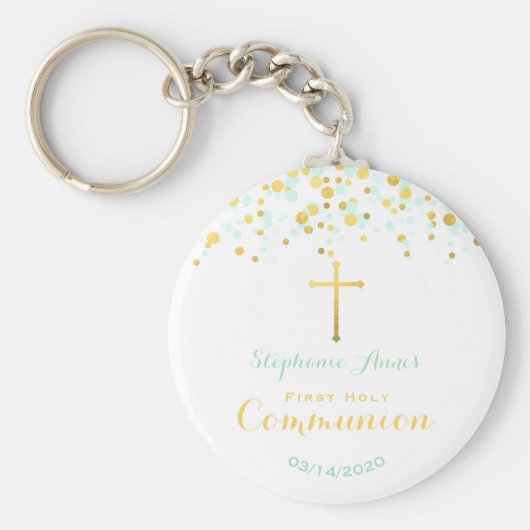 Communie Munt en Gouden Confetti Sleutelhanger (Voorkant)