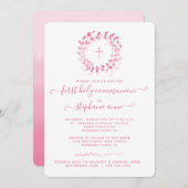 Communie roze krans en kruis kaart (Voorkant / Achterkant)