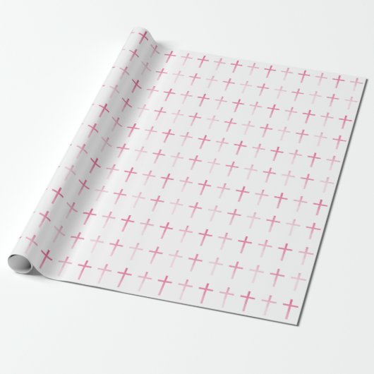 Communie Roze Kruis Cadeaupapier (Uitgerold)