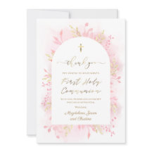 Communie roze waterverf gebladerte dank je kaart