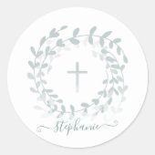 Communie Salie Krans en Kruis Ronde Sticker (Voorkant)