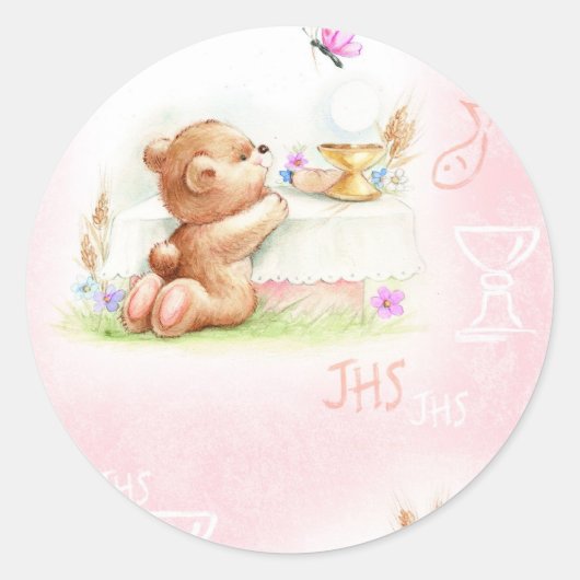 communie voor meisje ronde sticker (Voorkant)