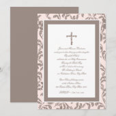 Communie Zachte Roze en Bruine Paisley Kaart (Voorkant / Achterkant)