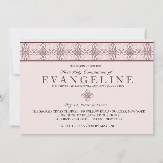 Communiedag Roze Uitnodiging (Voorkant)