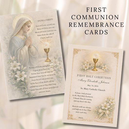Communion Blessed Mary  Remembrance Holy Card Informatiekaartje