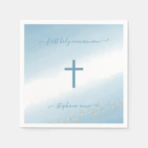 Communion Cross Blue Waterverf servetten