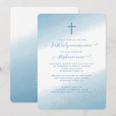 Communion Cross Blue Waterverf Uitnodiging (Voorkant / Achterkant)