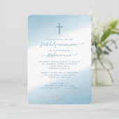 Communion Cross Blue Waterverf Uitnodiging (Staand voorkant)