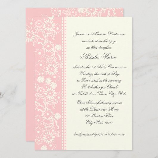 Communion Daisy Pink Kaart (Voorkant / Achterkant)