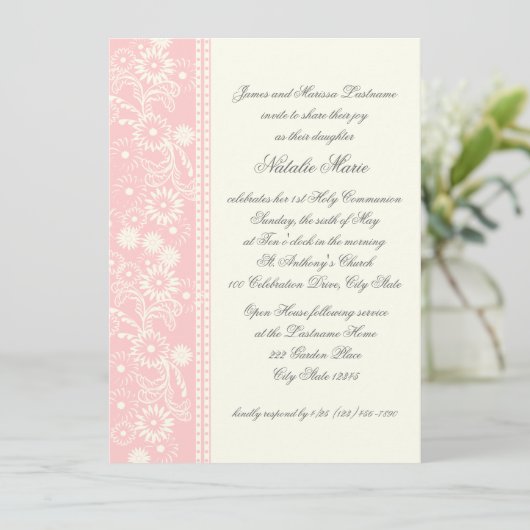 Communion Daisy Pink Kaart (Staand voorkant)