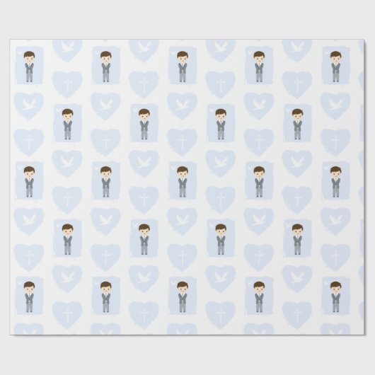 Communion Dove Brunette Boy Cadeaupapier (Vlak)