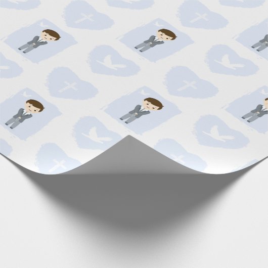 Communion Dove Brunette Boy Cadeaupapier (Hoek)