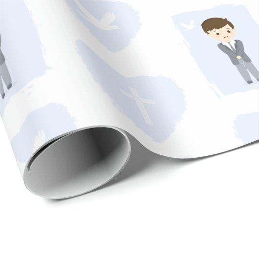 Communion Dove Brunette Boy Cadeaupapier (Rol Hoek)