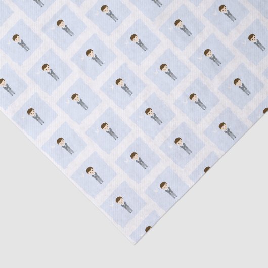 Communion Dove Brunette Boy Tissuepapier (Detail)