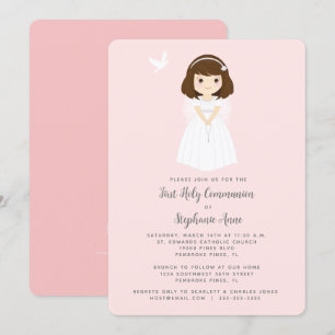 Communion Dove Brunette Girl Kaart