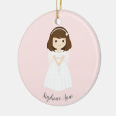 Communion Dove Brunette Girl Keramisch Ornament (Links)