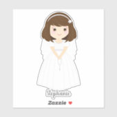 Communion Dove Brunette Girl Sticker (Vel)